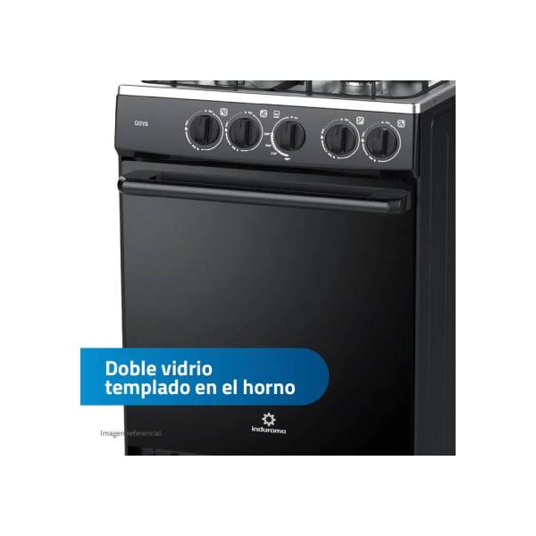 Indurama Goya 4 Hornillas Encendido Automático Horno a Gas Diseño Moderno Negro