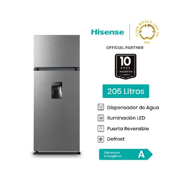 Hisense RD267H 205 L Dispensador Agua Iluminación LED Top Freezer Plateado