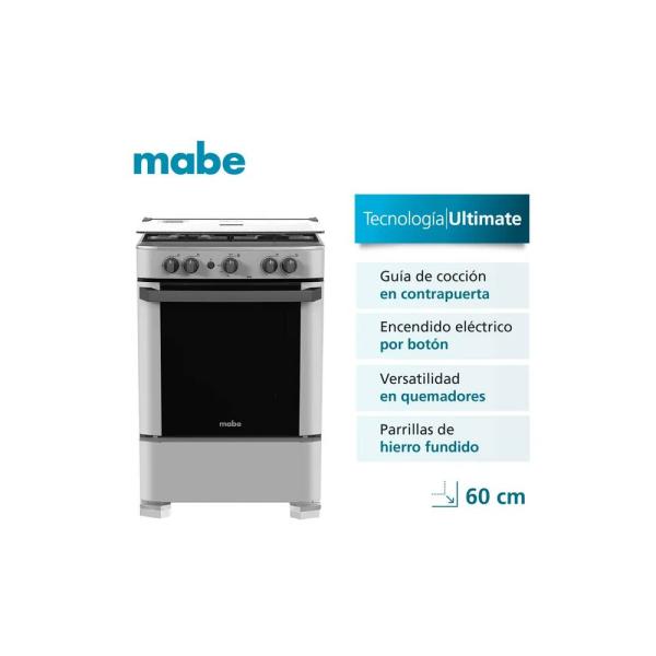 Mabe CMP6010FG0 79 Litros Cocina Gas 4 Quemadores Parrillas Hierro Fundido Ostra Metálico