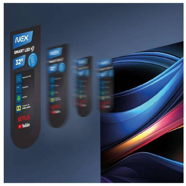NEX TVLED32S 32″ Smart TV Resolución HD 720P Conectividad WiFi Android 12 Negro