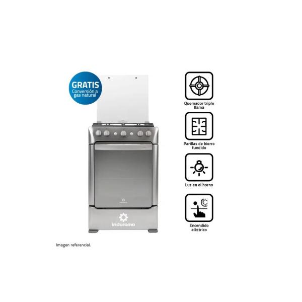 Indurama Granada Zafiro 92 Litros Cocina Gas 4 Quemadores Tapa Vidrio Templado Croma