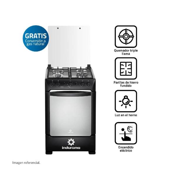 Indurama Pompeya Zafiro 81 L 4 Hornillas Encendido Eléctrico Vidrio Templado Negro