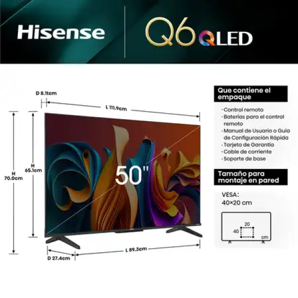 TELEVISOR HISENSE QLED 50 50Q6N 4K GOOGLE TV