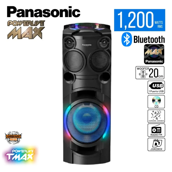 Panasonic SC-TMAX40PUK 1200W Sonido Potente Bluetooth DJ Luces LED Negro