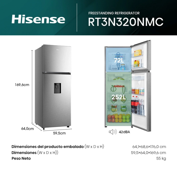 Hisense RT3N320NMC 324 Litros Top Freezer No Frost Enfriamiento Uniforme Bajo Consumo Inox