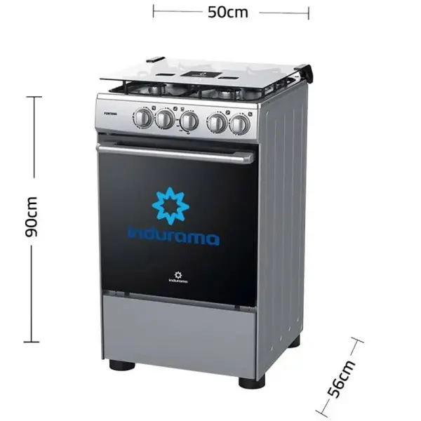Indurama Fontana Cocina Gas 4 Quemadores Encendido Manual Vidrio Templado Gris