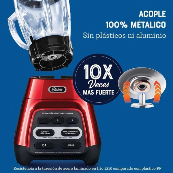 Oster BLSTPYG1310RBG 700W Motor Reversible Vaso Boroclass Vaso Portátil Rojo