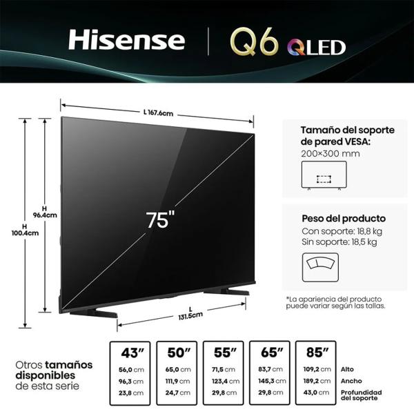 Hisense 75Q6QV 75" QLED 4K UHD Smart TV 3HDMI Vidaa Negro