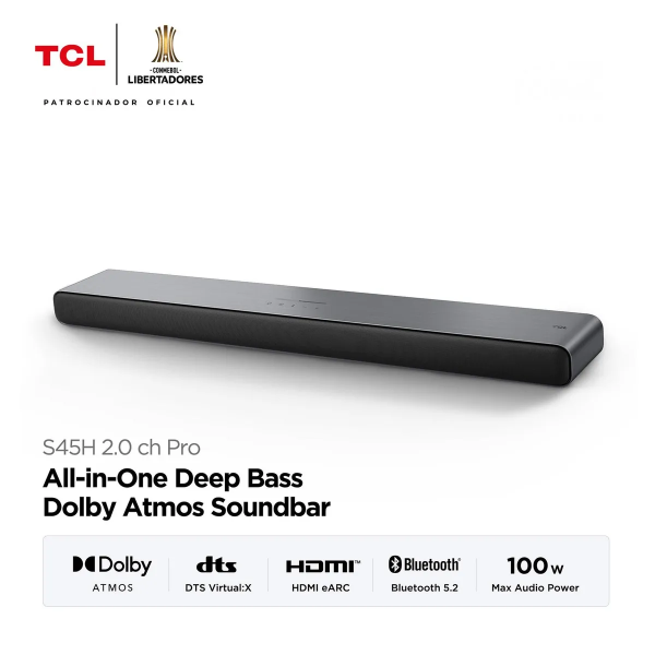 TCL Barra de Sonido S45H 100W Dolby Atmos DTS Virtual:X Conectividad Bluetooth Negro