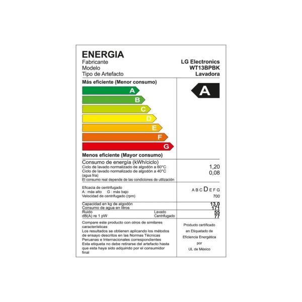 LG WT13BPBK 13 kg Smart Motion Auto PreLavado TurboDrum Negro Claro
