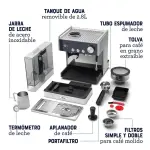 Cafetera Espresso Oster BVSTEM7400 053, 1380W, Molinillo integrado, Acero Inox