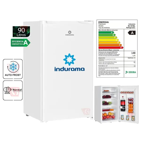 Indurama RI-101BL Frigobar 90 L Refrigeración Uniforme Diseño Moderno Blanco