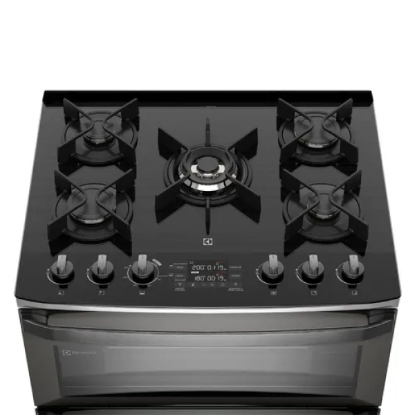 Cocina Electrolux FE5AD 76cm, 5 Hornillas, Doble Horno, Tecnología PerfectCook360, Gris