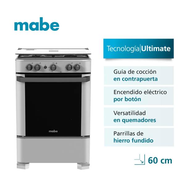Mabe CMP6020FG1 Cocina a Gas 4 Hornillas Horno Amplio Grill Integrado Silver