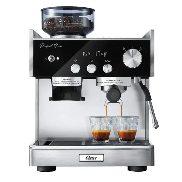 Cafetera Espresso Oster BVSTEM7400 053, 1380W, Molinillo integrado, Acero Inox