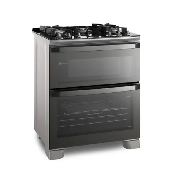 Cocina Electrolux FE5AD 76cm, 5 Hornillas, Doble Horno, Tecnología PerfectCook360, Gris