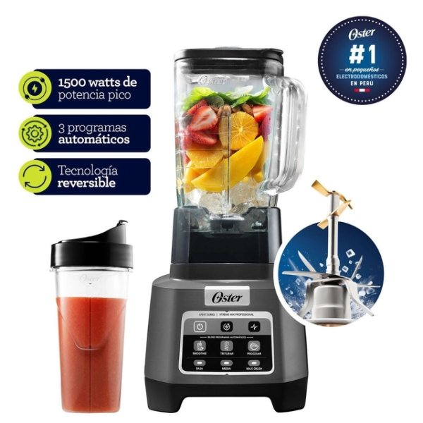 Oster BLSTXPG-BGW 1500W Tecnología Reversible 3 Velocidades Pulso iBLEND Gris