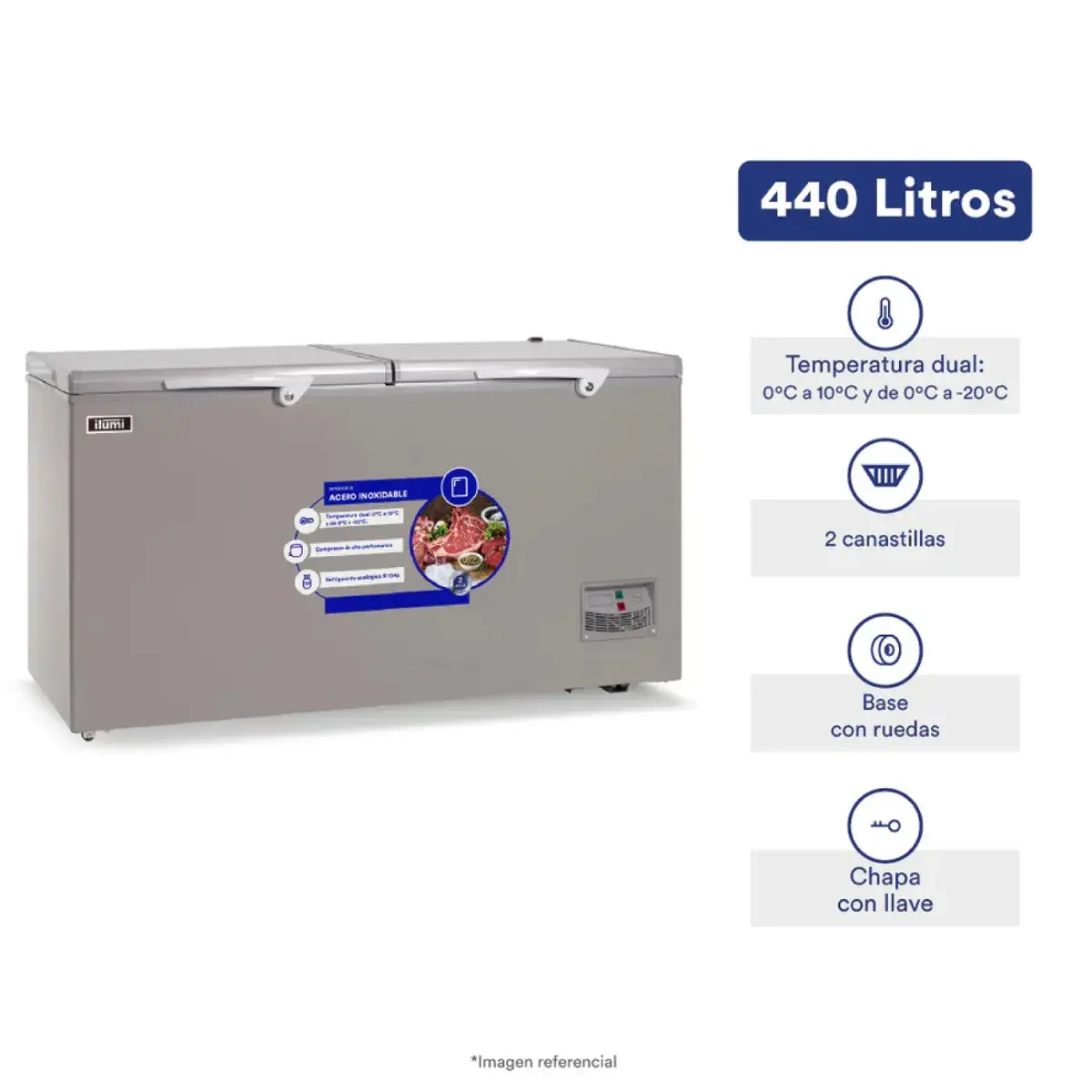 Ilumi TFI-4402DG 440 Litros Freezer Horizontal Control Manual R-290 Gris