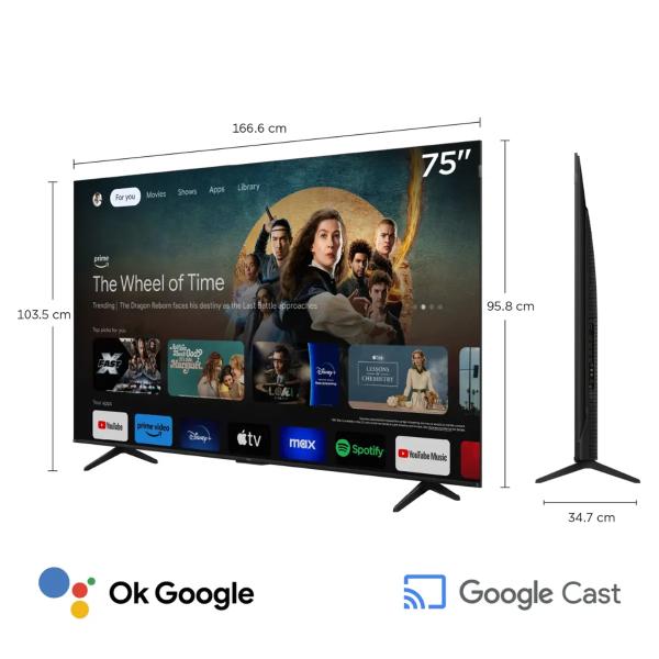 TCL 75T6C 75″ QLED 4K Smart TV Google TV HDR Negro