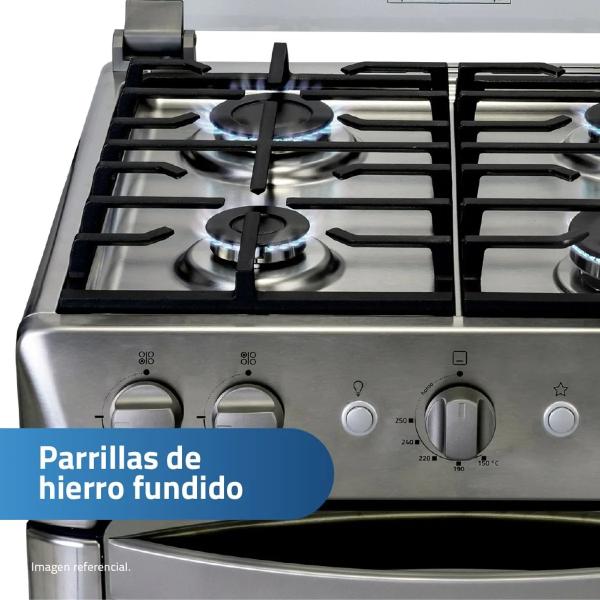 Indurama Granada Zafiro Gas 4 Hornillas Encendido Eléctrico Acero Inoxidable Luz Horno Croma