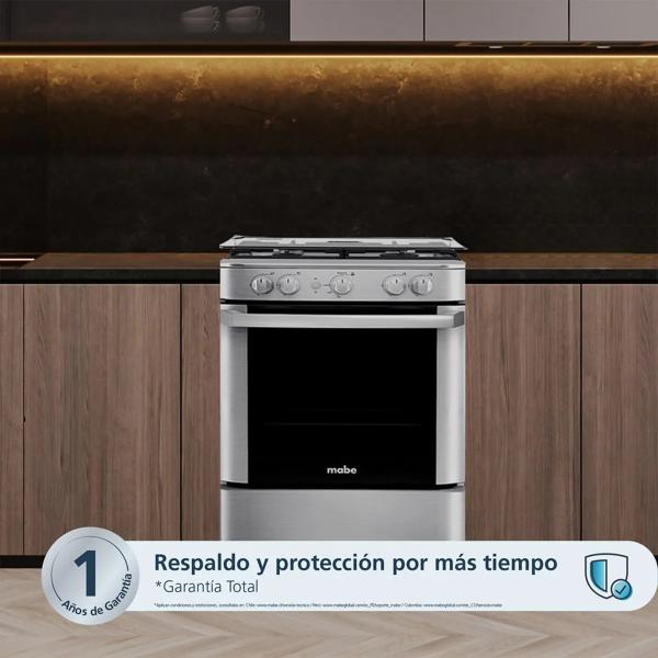 Mabe CMP6035FX1 4 Quemadores Gas GLP Horno 79 L Tapa Vidrio Templado Inox