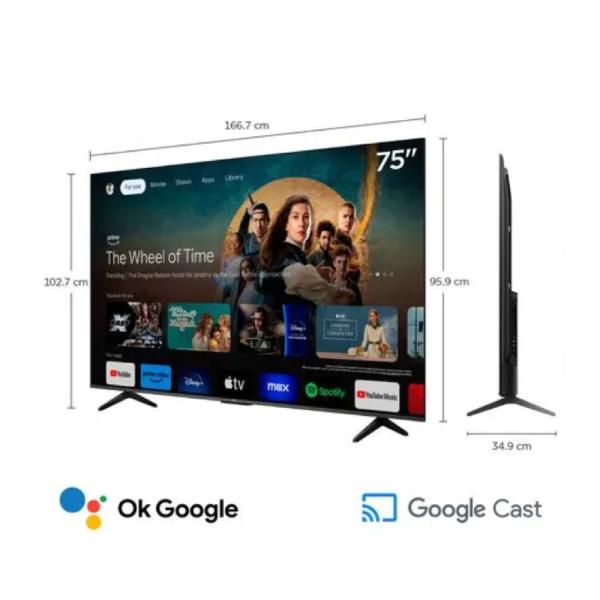 TCL 75T6C 75 Pulgadas QLED 4K UHD Inteligencia Artificial Google TV Negro