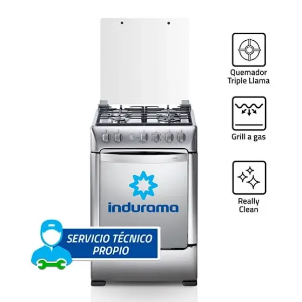 Indurama Florencia Zafiro Cocina a Gas 4 Hornillas Parrillas Enlozadas Panel Frontal Croma