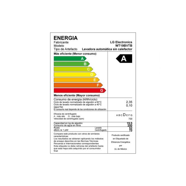 LG WT19BVTB 19 kg Lavadora Carga Superior TurboDrum LED Negro