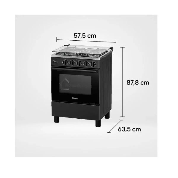 Midea MGS24FS2LFABBC-PE Cocina a Gas 4 Hornillas Horno Amplio Encendido Automático Negro