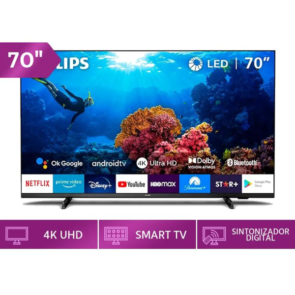 Televisor Philips 70PUD7406 70" UHD 4K Android TV Asistente de Voz WiFi Negro