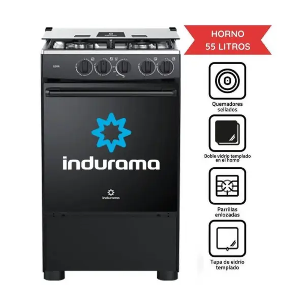 Indurama Goya 55 L Horno 4 Quemadores Parrillas Enlozadas Gas Negro