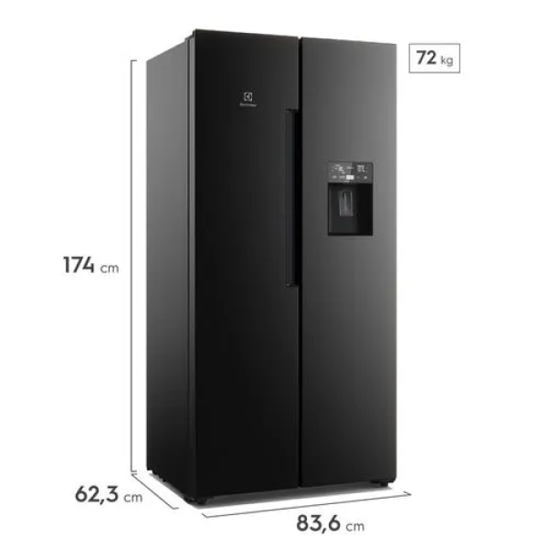 Electrolux ERS45F2P5EB 419L Refrigeradora Side by Side Inverter AutoSense Dispensador de Agua No Frost Negro