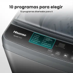 Hisense Lavadora WT1D1030UT 10.5Kg Top Load Tecnología Inverter Lavado Rápido Eficiencia Energética Gris