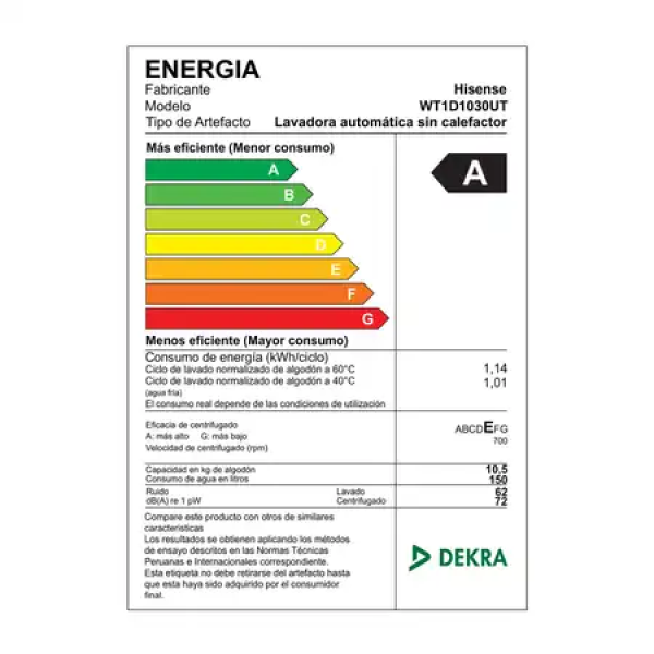 Hisense Lavadora WT1D1030UT 10.5Kg Top Load Tecnología Inverter Lavado Rápido Eficiencia Energética Gris