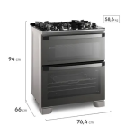 Cocina Electrolux FE5AD 76cm, 5 Hornillas, Doble Horno, Tecnología PerfectCook360, Gris