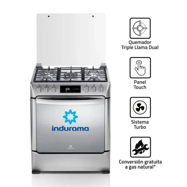 Indurama Montecarlo Zafiro Cocina de Pie 5 Quemadores Panel Frontal Acero Inoxidable Croma