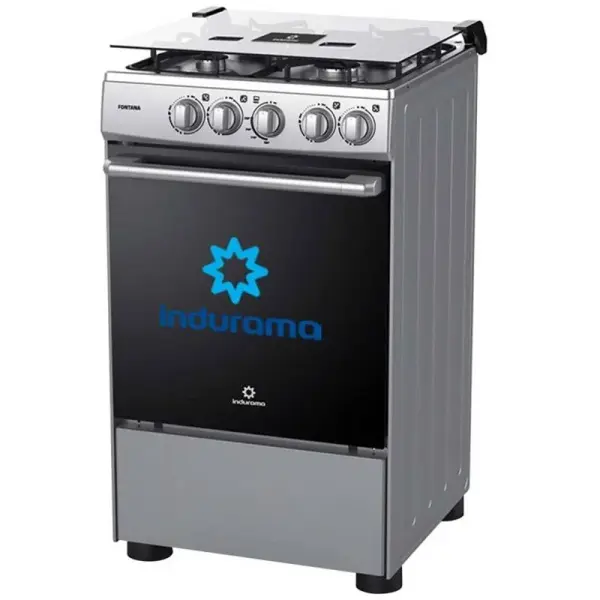 Indurama Fontana Cocina Gas 4 Quemadores Encendido Manual Vidrio Templado Gris