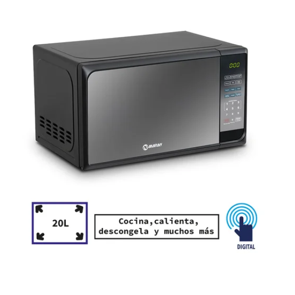 Miray Microondas HMM-20N 20L 700W Sistema Mecánico Niveles Potencia Calentamiento Eficiente negro
