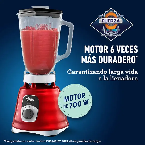 Oster BLST4126R053 700W Licuadora 1.25L 3 Velocidades Vidrio Roja
