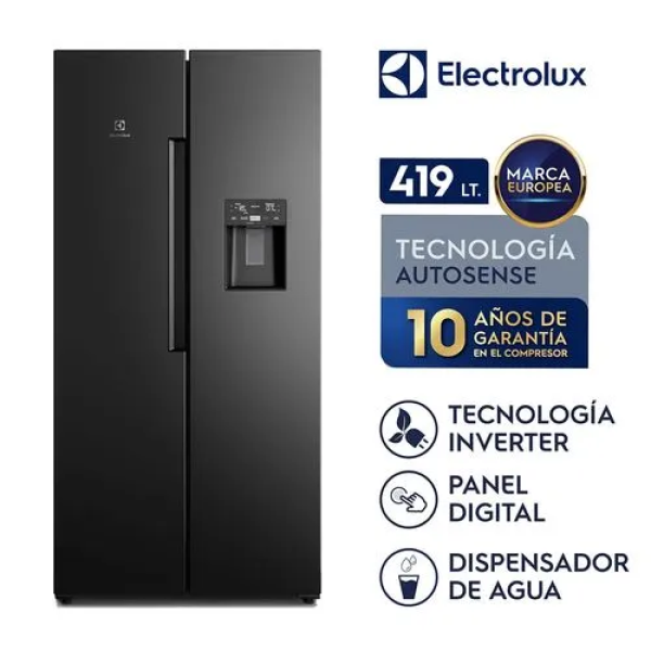 Electrolux ERS45F2P5EB 419L Refrigeradora Side by Side Inverter AutoSense Dispensador de Agua No Frost Negro