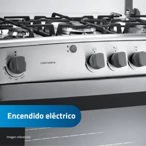 Indurama Cantabria QZ Cocina Gas 5 Puestos Luz Horno Parrillas Hierro Fundido Croma