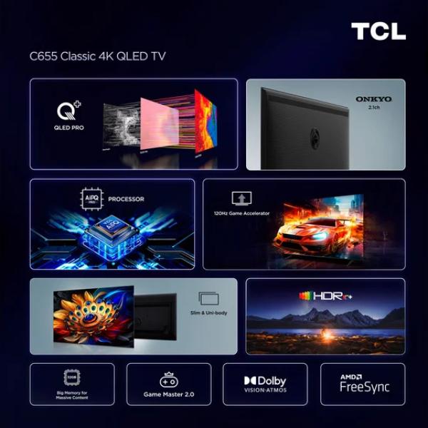 TCL 98C655 98" QLED 4K UHD Google TV HDR10 Bluetooth Negro