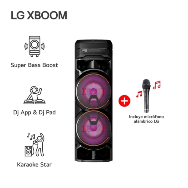 LG XBOOM RNC9 2000W Torre de Sonido Karaoke Star Multi Bluetooth Iluminación LED Negro